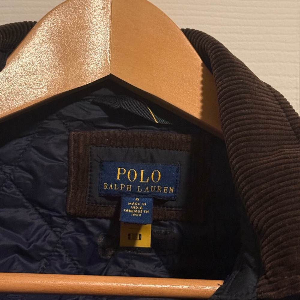 Ralph Lauren Navy Quilted Jacket with Brown Collar - Picture 6 of 9